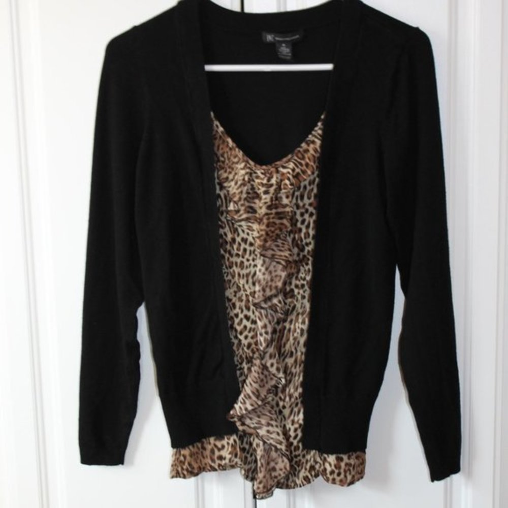 INC M Leopard / Black Cardigan